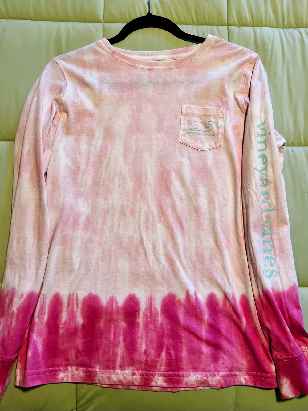 Vineyard Vines Long-Sleeve Pink Tie-Dye Pocket Tee